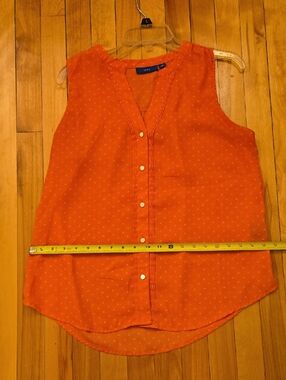 LOFT Coral-Orange Sleeveless Button-Front V-Neck Blouse